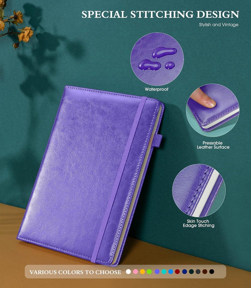 Ansopu Lined Journal Notebook for Writing, A5 100 GSM Thick Paper, Leather Hardcover Journal for Woman Men, Travel Journal Diary 160 Pages(5.75'' X 8.38''Purple) - Image 3